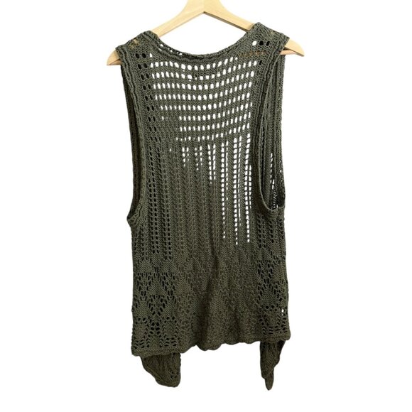 Old Navy Open Knit Vest Sweater Green Large Boho Fairy Grunge Festival Crochet - Picture 3 of 4